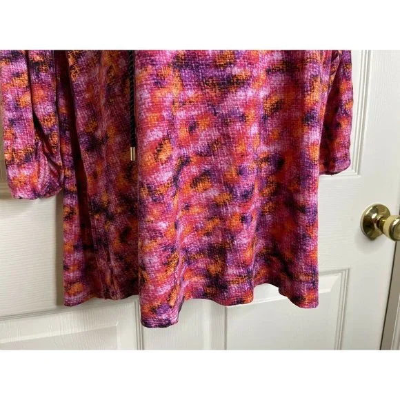 August Silk Top Womens Size XL Long Sleeve Purple Pink Coral Black Stretch Rayon - Picture 5 of 9